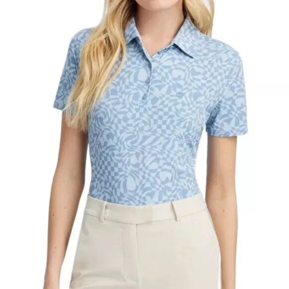 NWT G/FORE Distorted Check Silky Tech Polo Shirt in Fjord Blue - Picture 9 of 10